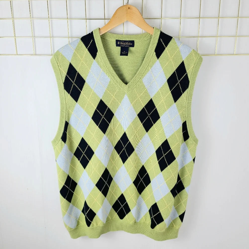 Brooks Brothers Green Argyle Supima Cotton Preppy Sweater Vest